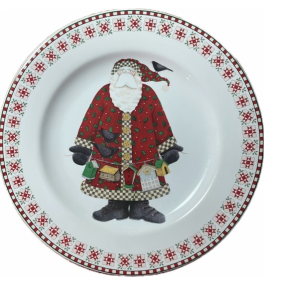 Debbie Mumm Santa Retweet 4 salad or desert plates. Vintage. With box. - Picture 4 of 12